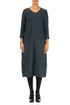 Crinkled Slate Silk Linen Midi Dress 1