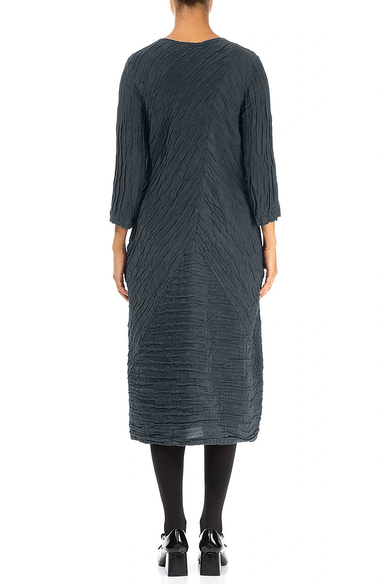 Crinkled Slate Silk Linen Midi Dress 2