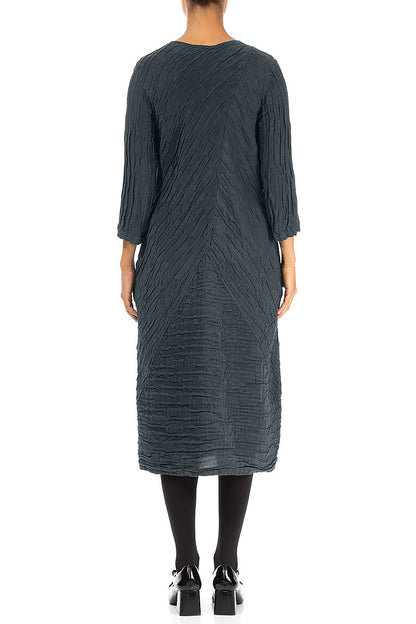 Crinkled Slate Silk Linen Midi Dress 2