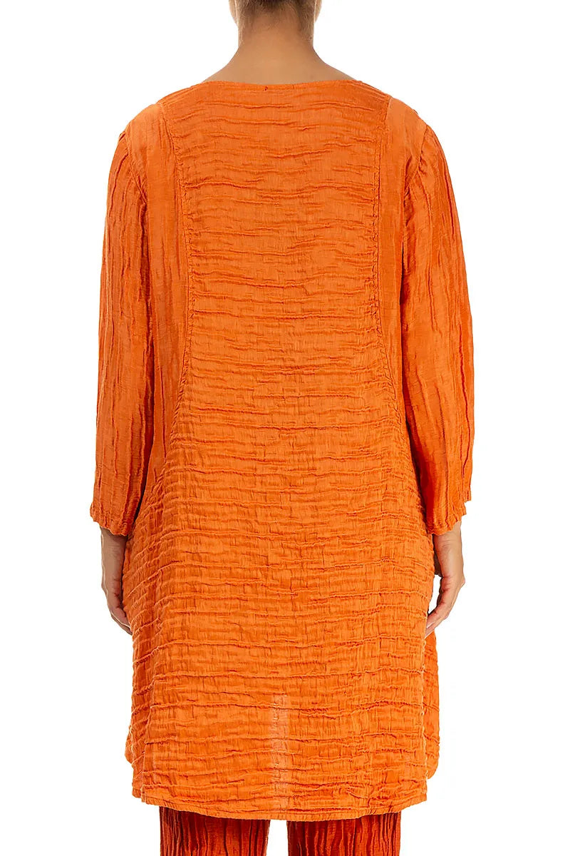 Crinkled Two Pockets Saffron Silk Linen Tunic 2