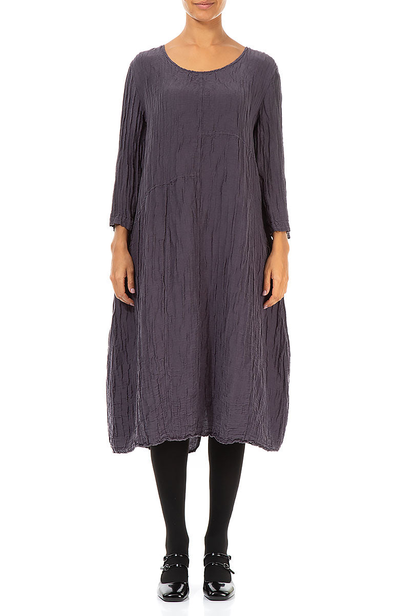 Crinkled Vintage Violet Silk Linen Dress 1