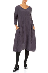 Crinkled Vintage Violet Silk Linen Dress 4