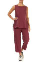 Cropped Antique Ruby Linen Trousers 4