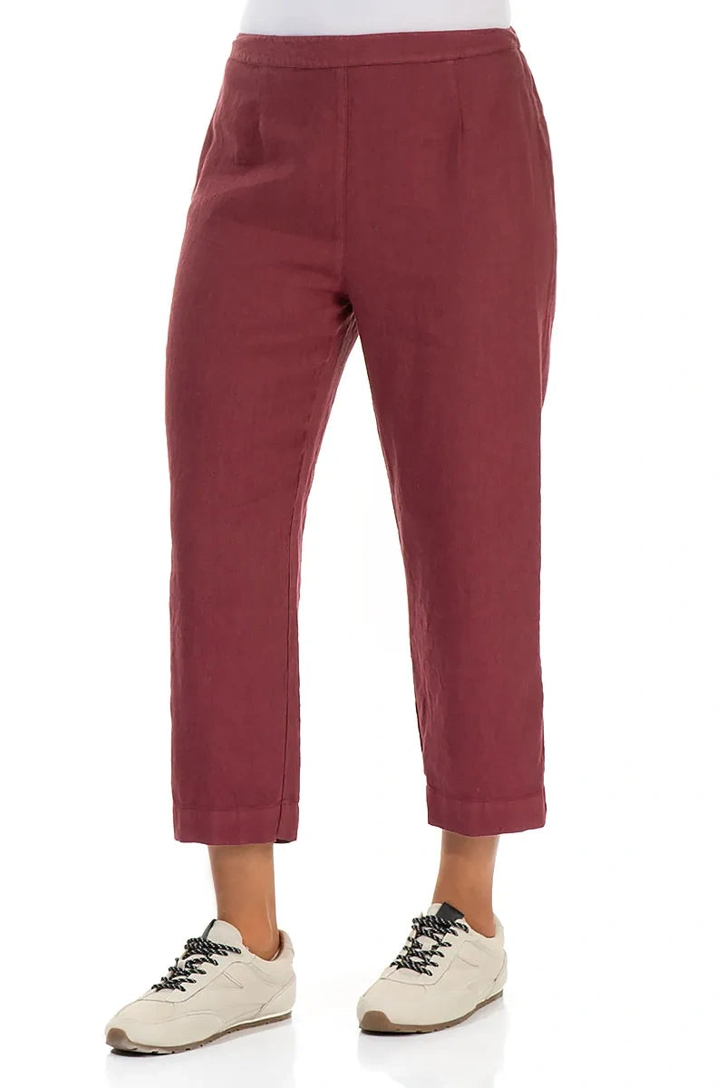 Cropped Antique Ruby Linen Trousers 3