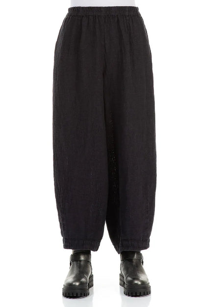 Cropped Back Pockets Slate Blue Mélange Linen Trousers 1