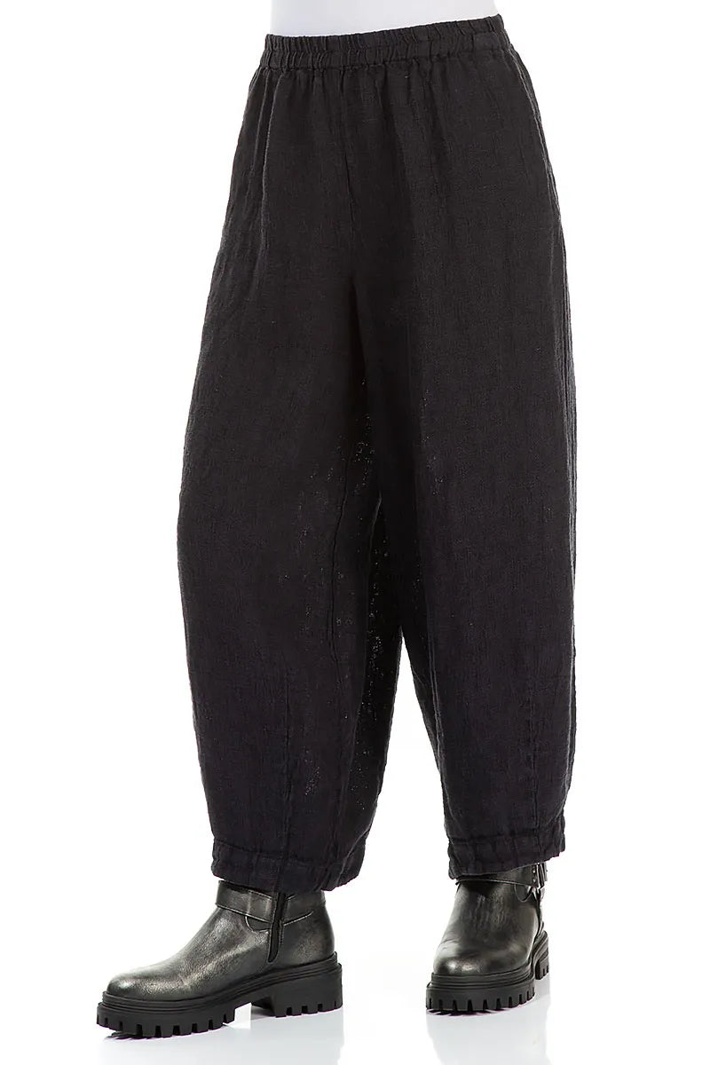 Cropped Back Pockets Slate Blue Mélange Linen Trousers 3