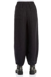 Cropped Back Pockets Slate Blue Mélange Linen Trousers 2