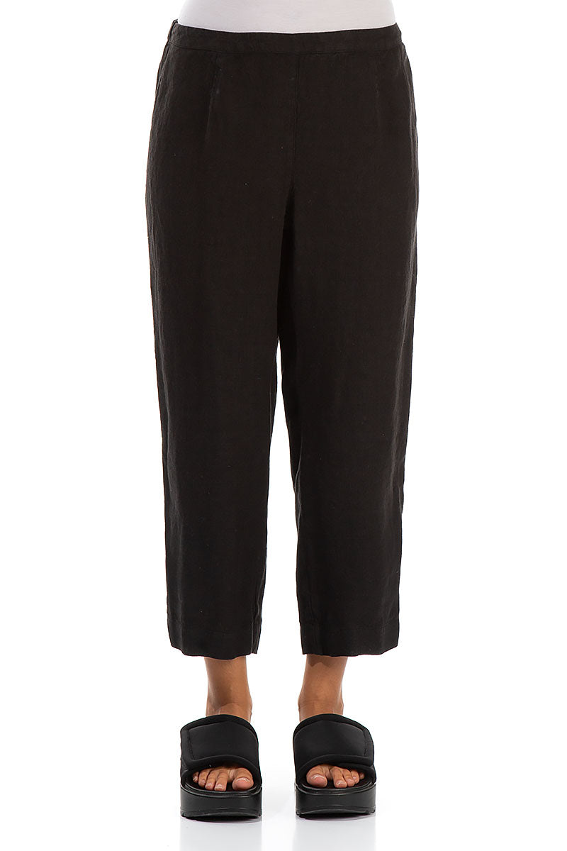 Cropped Black Linen Trousers