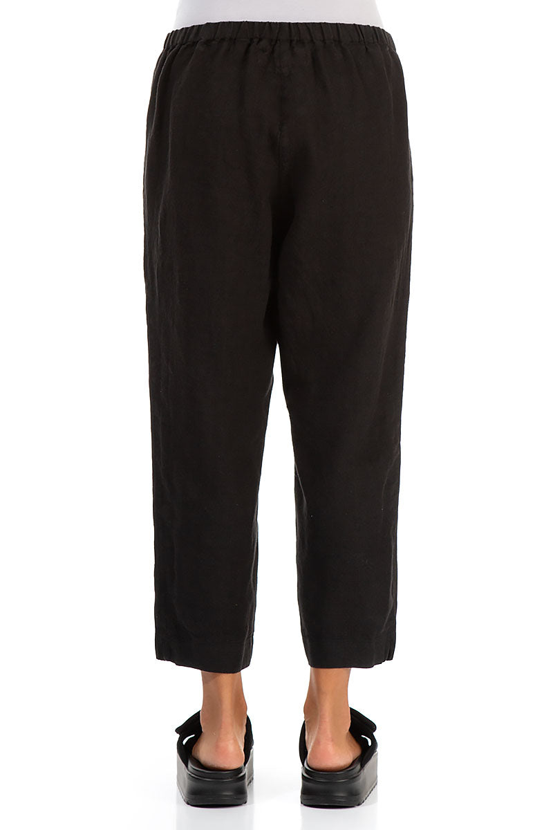 Cropped Black Linen Trousers