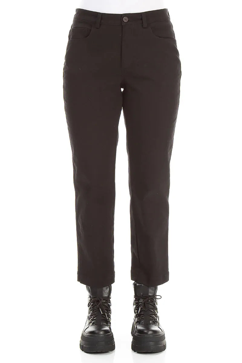 Cropped Charcoal Stretch Cotton Trousers