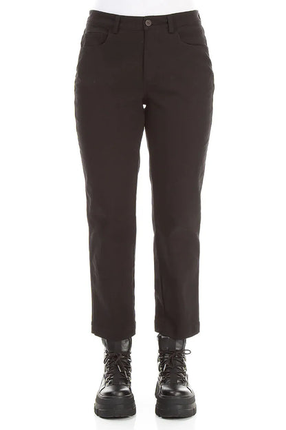 Cropped Charcoal Stretch Cotton Trousers