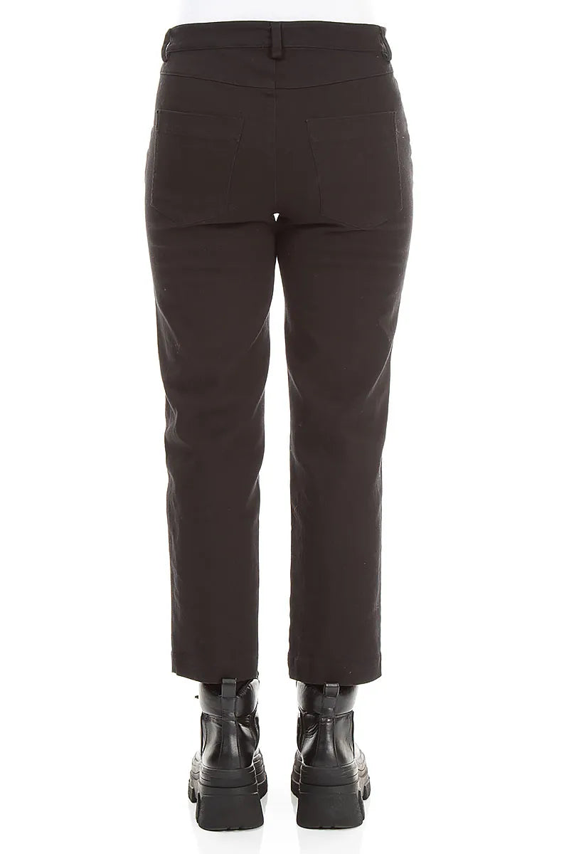 Cropped Charcoal Stretch Cotton Trousers