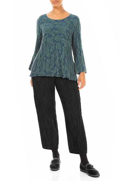 Taper Cropped-Hose aus schwarzem Seidenleinen in Knitteroptik
