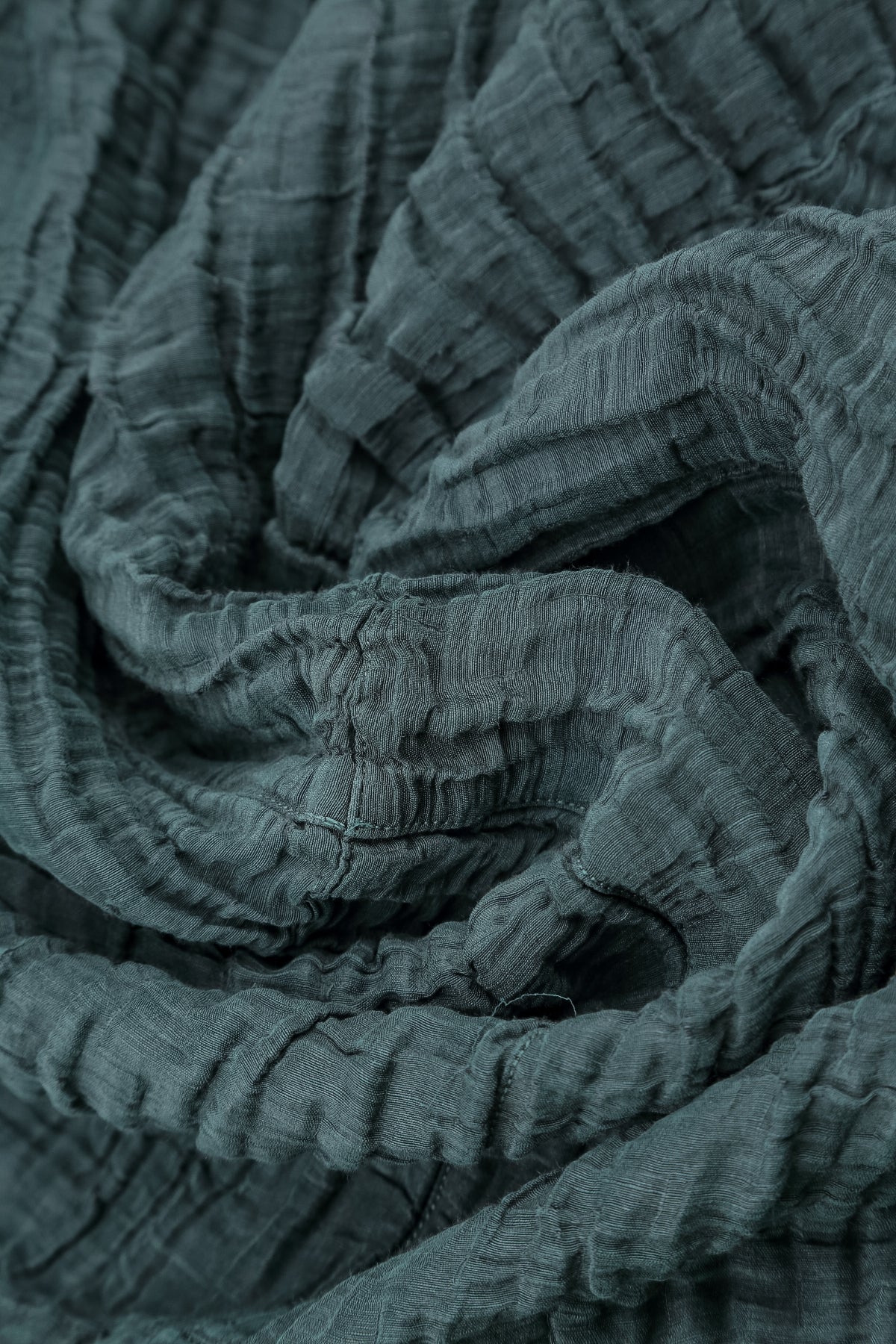 Cropped Crinkled Deep Turquoise Silk Linen Trousers