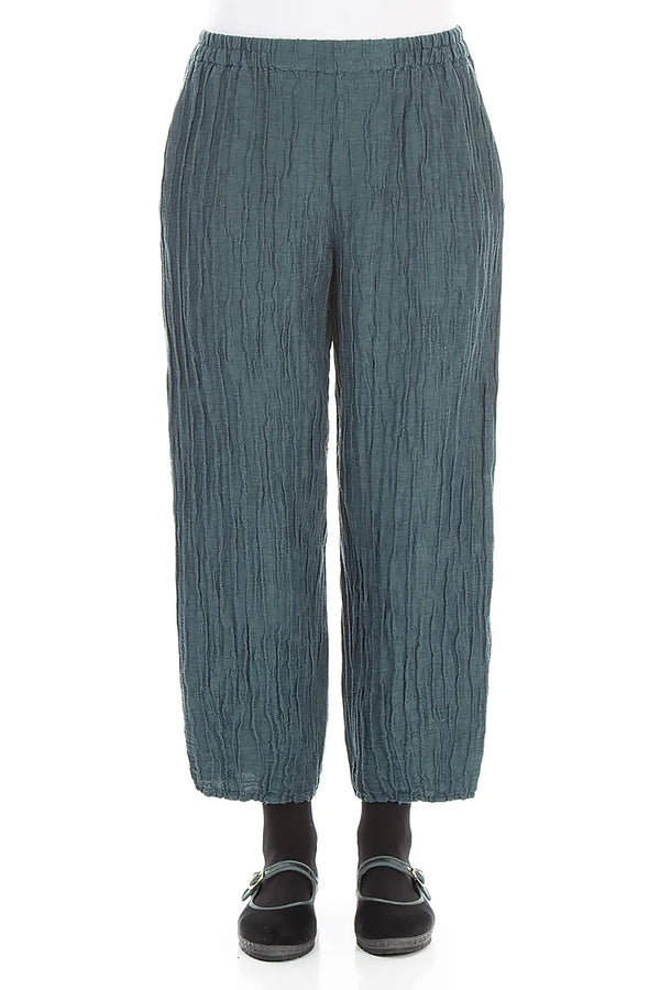 Cropped Crinkled Deep Turquoise Silk Linen Trousers