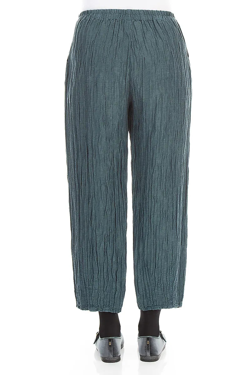 Cropped Crinkled Deep Turquoise Silk Linen Trousers