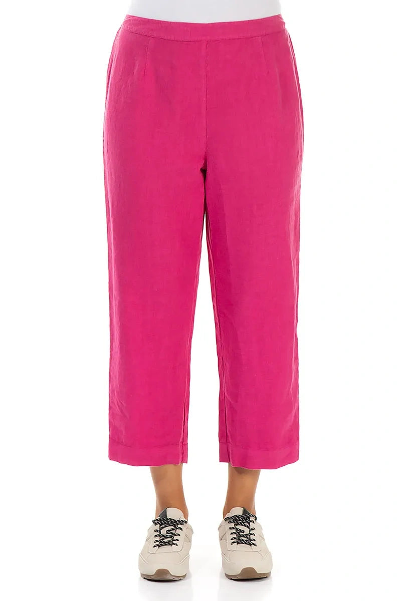 Cropped Fuchsia Linen Trousers