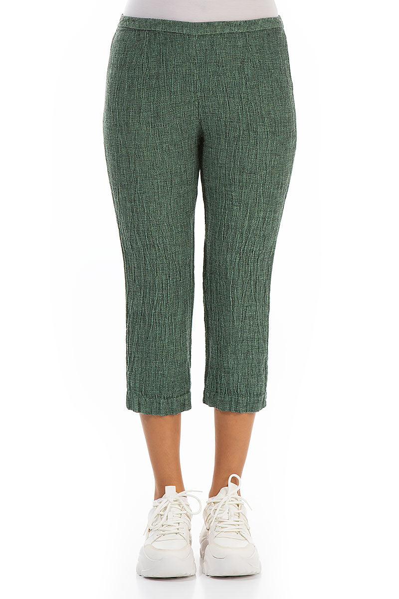 Cropped Green Sorbet Mélange Linen Trousers
