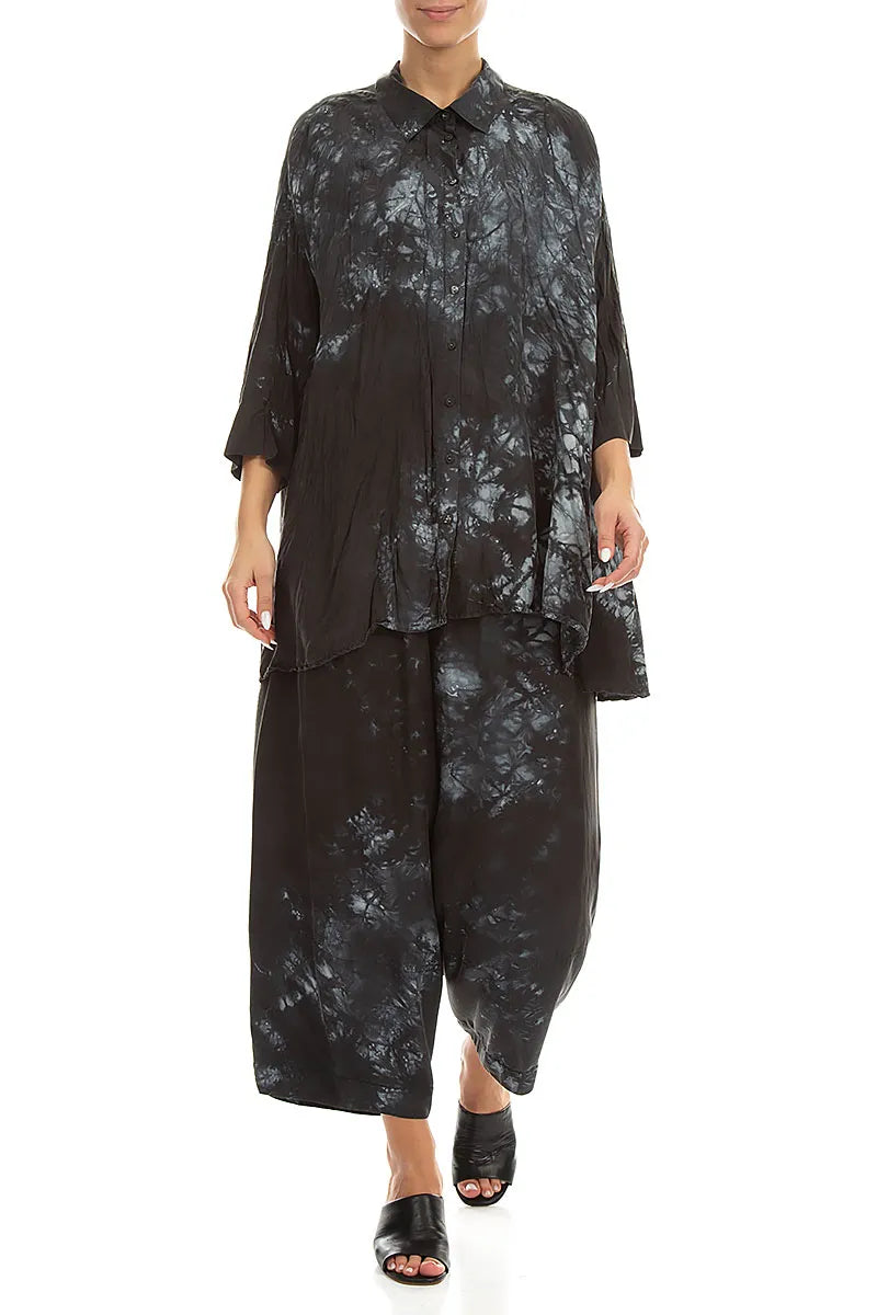 Cropped Loose Liquid Charcoal Pure Silk Trousers 4