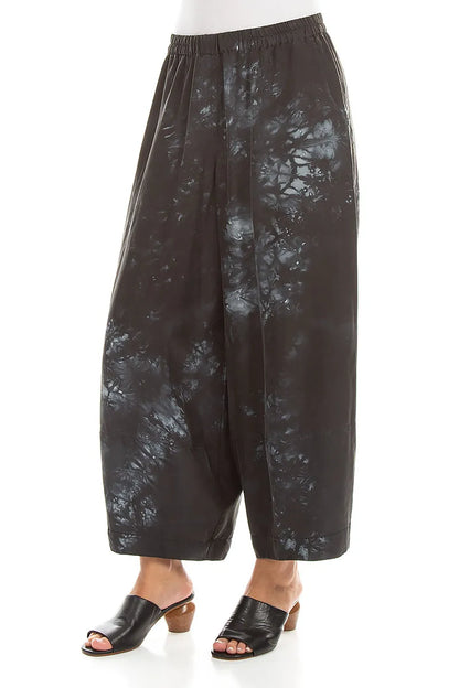 Cropped Loose Liquid Charcoal Pure Silk Trousers 3