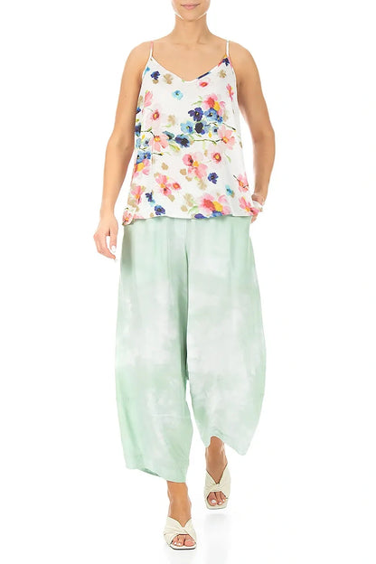 Cropped Loose Liquid Mint Pure Silk Trousers
