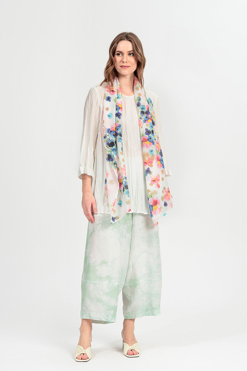Cropped Loose Liquid Mint Pure Silk Trousers