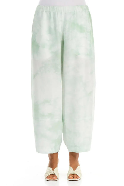 Cropped Loose Liquid Mint Pure Silk Trousers