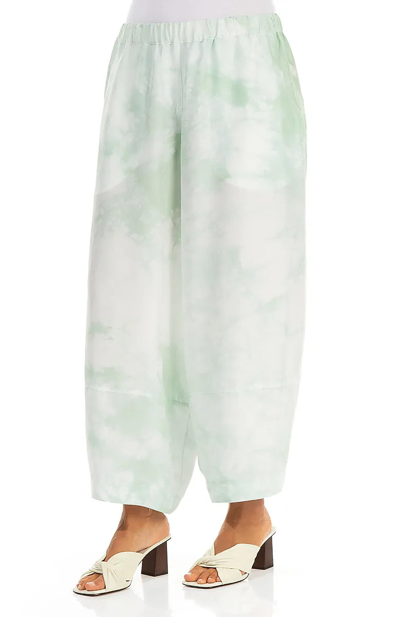 Cropped Loose Liquid Mint Pure Silk Trousers