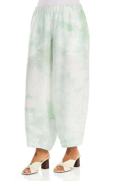 Cropped Loose Liquid Mint Pure Silk Trousers