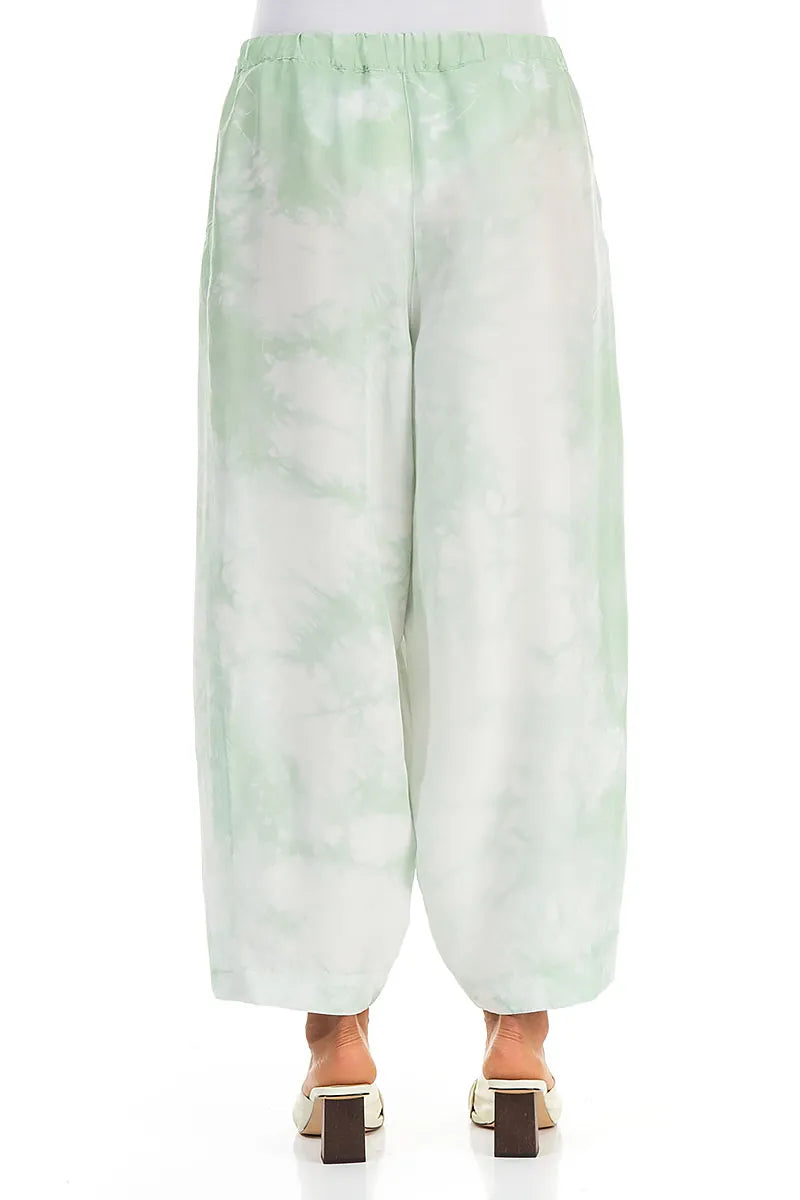 Cropped Loose Liquid Mint Pure Silk Trousers