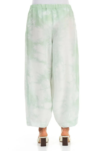 Cropped Loose Liquid Mint Pure Silk Trousers