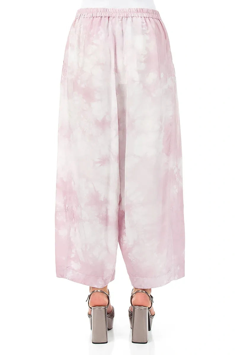 Cropped Loose Liquid Pink Pure Silk Trousers