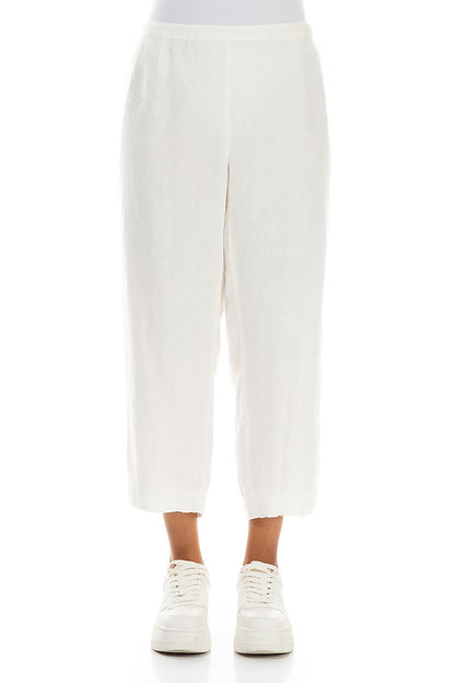 Cropped Off White Linen Trousers 1