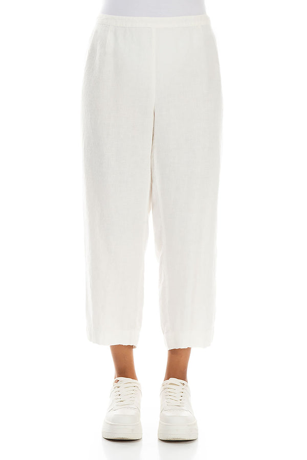 Cropped Off White Linen Trousers 1