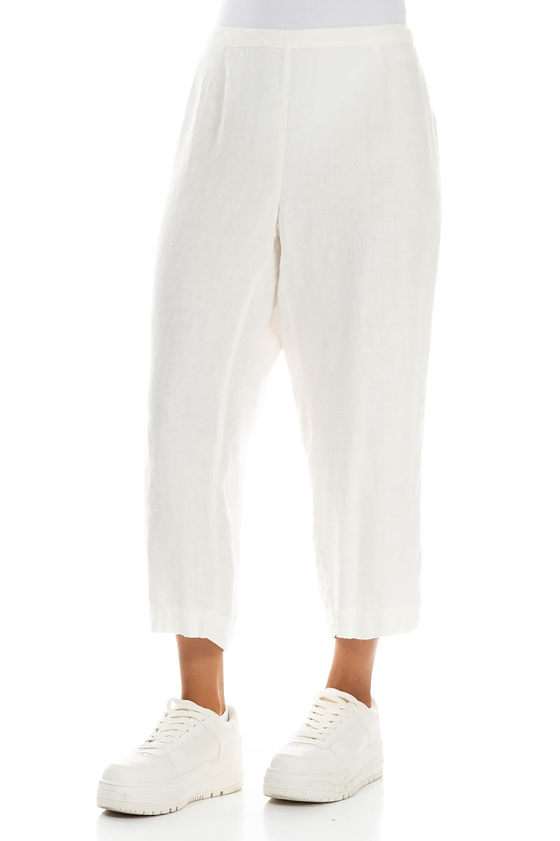 Cropped Off White Linen Trousers 3