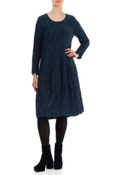 Balloon Navy Circle Silk Linen Dress 4