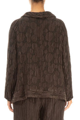 Long Sleeves Forest Brown Circle Silk Linen Blouse 2