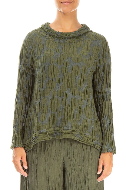 Long Sleeves Forest Mist Circle Silk Linen Blouse 1