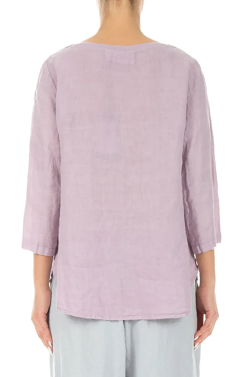 Cropped Sleeves Longer Back Lilac Linen Top
