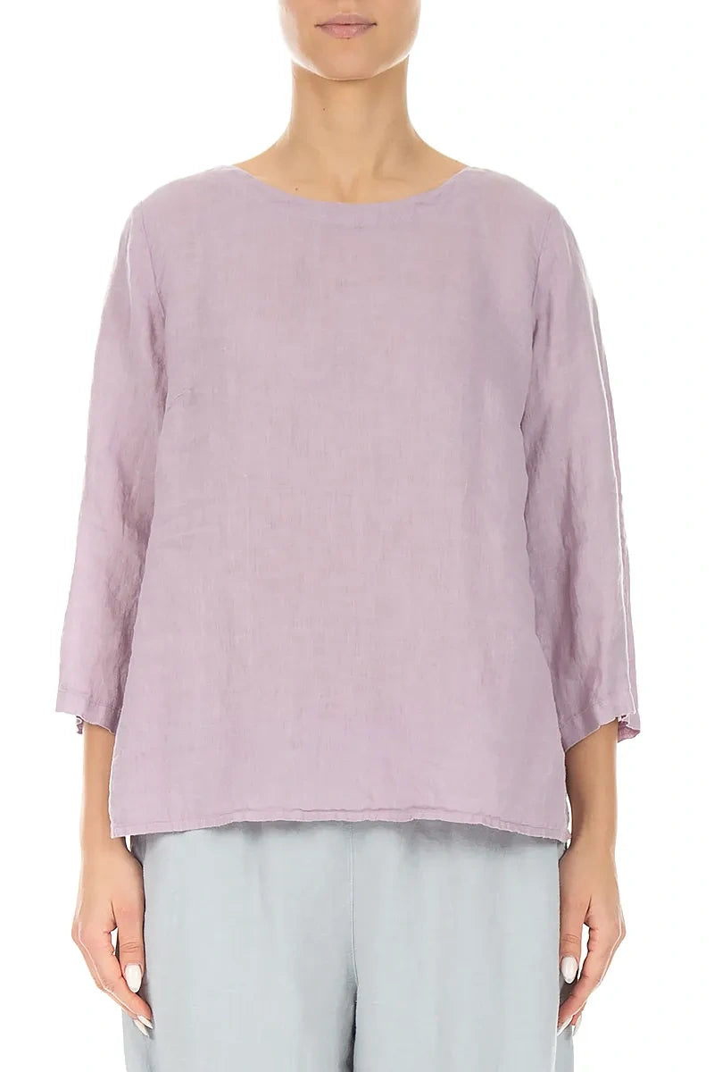 Cropped Sleeves Longer Back Lilac Linen Top 1