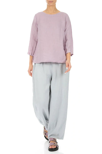 Cropped Sleeves Longer Back Lilac Linen Top 4