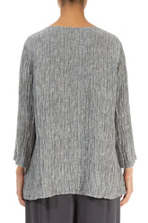 Cropped Sleeves Sweetheart Neck Crinkled Silver Silk Blouse 2