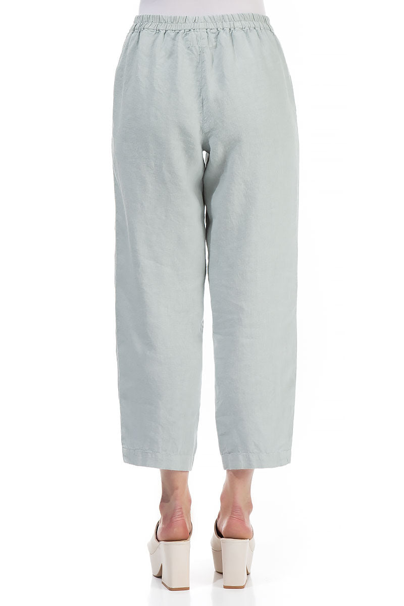 Cropped Straight Cut Light Grey Linen Trousers