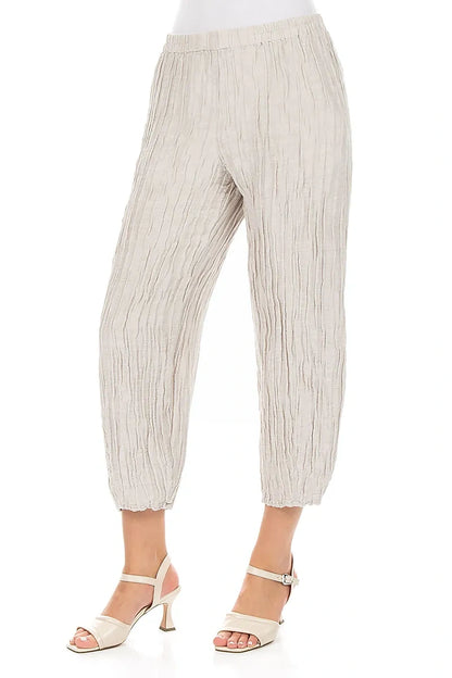 Cropped Taper Beige Silk Linen Trousers 3