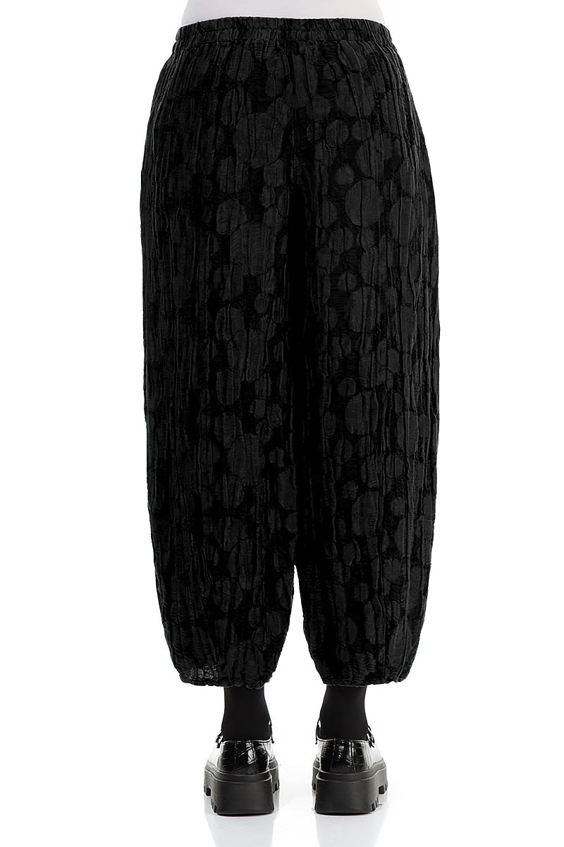 Cropped Taper Black Circle Silk Linen Trousers