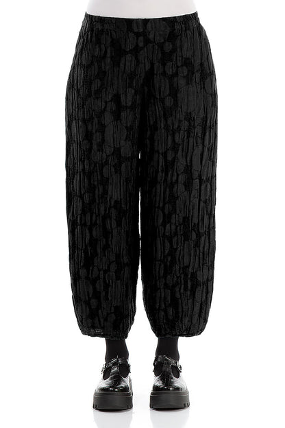 Cropped Taper Black Circle Silk Linen Trousers