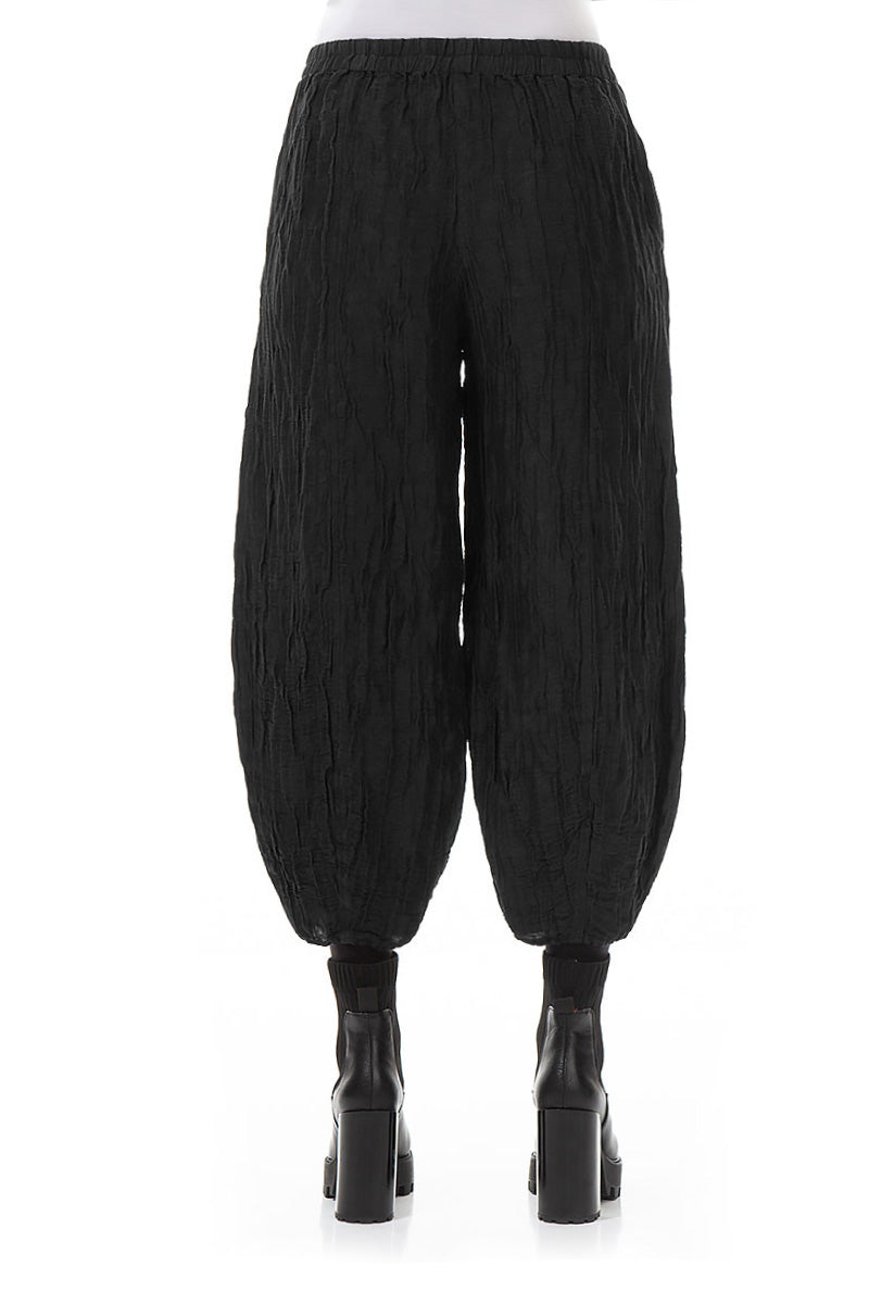 Cropped Taper Black Silk Linen Trousers 2