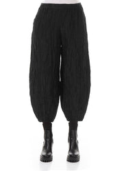 Cropped Taper Black Silk Linen Trousers 1