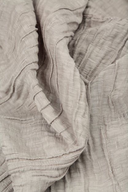 Cropped Taper Crinkled Beige Silk Linen Trousers 5