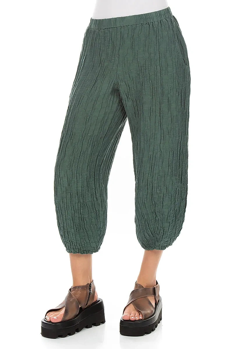 Cropped Taper Crinkled Sage Silk Linen Trousers 3